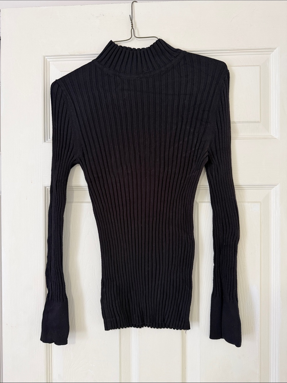 LOFT Black Ribbed Mock Neck Long Sleeve Top